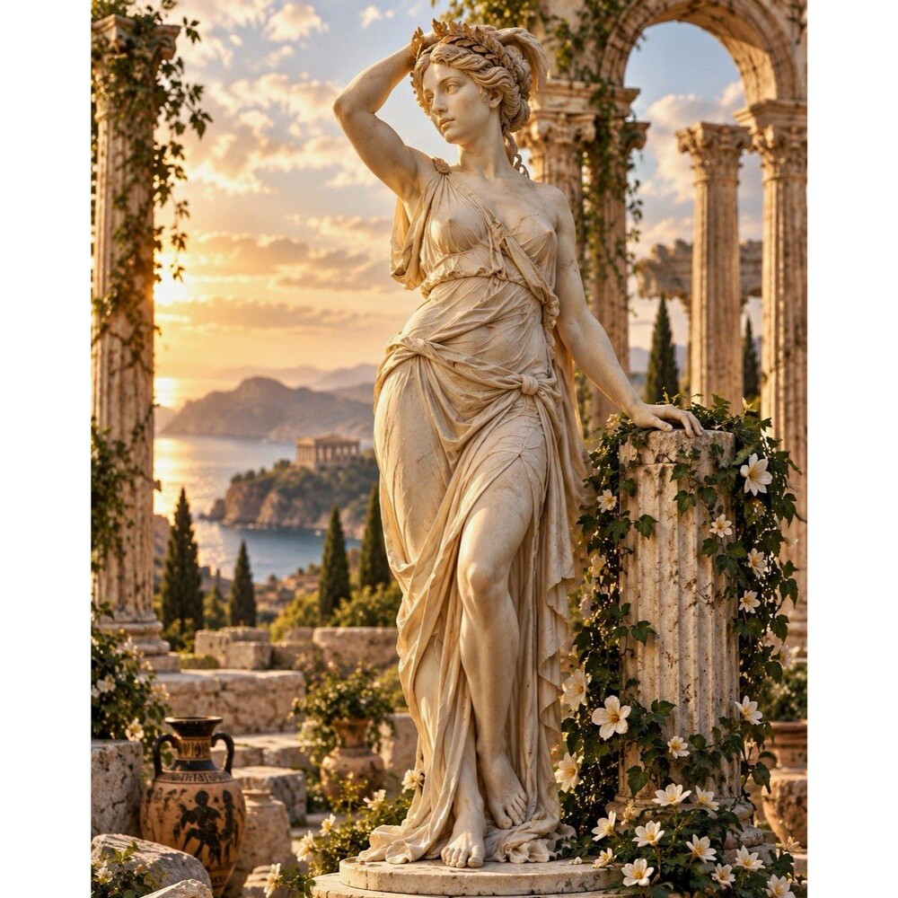 Classical Greek Style Resin Woman Statue, 3D Printed Figurine 10 in